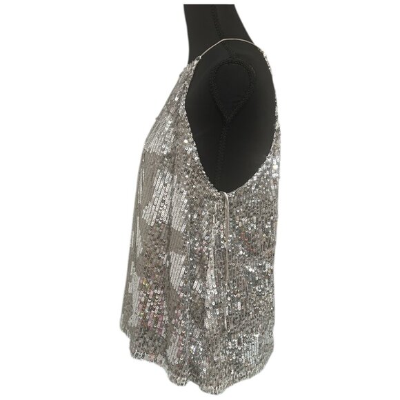 Zara TRF Silver Sequin Halter Top | Large | Back Button Neck Closure | NWOT - Picture 6 of 13